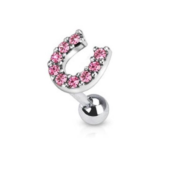 Coolbodyart Unisex Tragus Cartilage Zirkonia 2 Farben Hufeisen "Lucky" pink