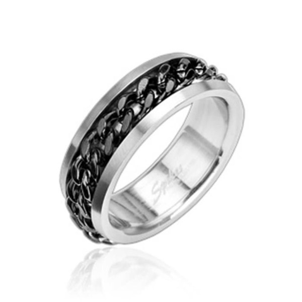 Herren Damen Ring silber "Black Chain" Edelstahl