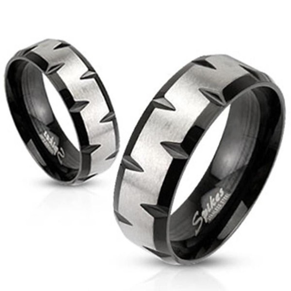 Herren Damen Ring "Faceted Edges" silber schwarz