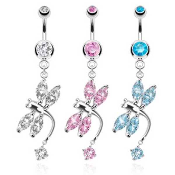 Bauchnabelpiercing "Dragonfly" Big Zirkonia 3 Farben