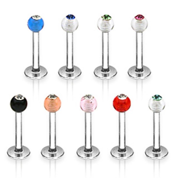 Labret 8 mm Monroe Lippen Piercing 3mm UV Kugel Set