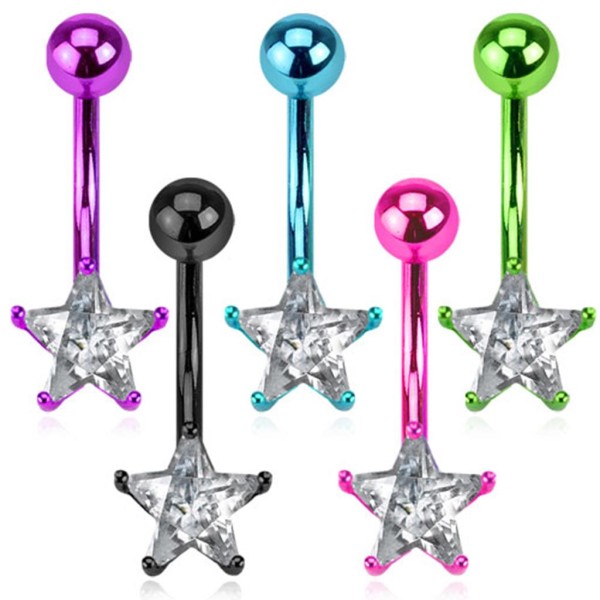 Bauchnabelpiercing Stern Neon TITAN 5 Farben zur Wahl