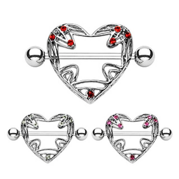 Brustwarzenpiercing "Herz Line" Zirkonia 3 Farben