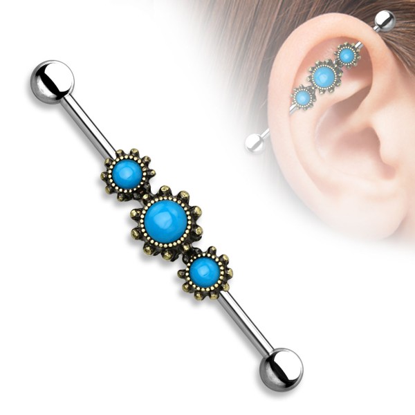 Industrial Barbell Piercing Stab Edelstahl Chirurgenstahl 316L 38mm Türkis,Filigran Tribal