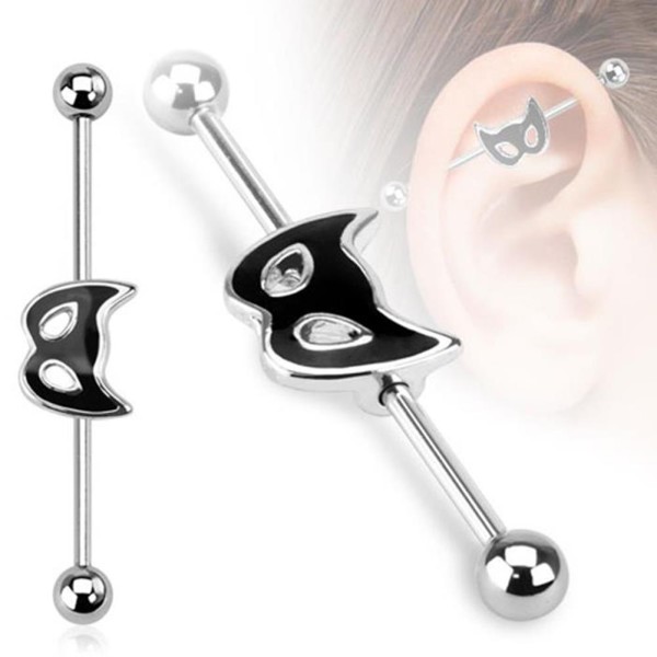 Unisex Inlay Industrial Piercing Katze Maske "Cat Mask" 38mm