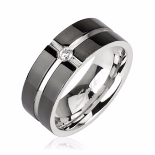 Herren Damen Ring Fingerring silber schwarz Zirkonia Edelstahl