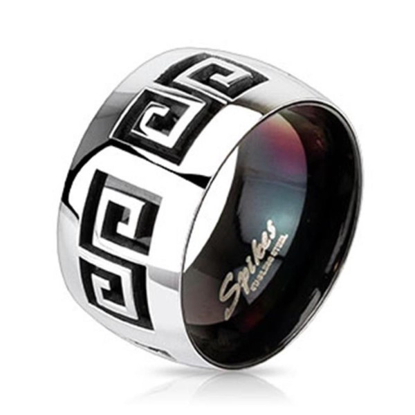 Edelstahl Herren Damen Ring silber schwarz "Grooved Maze"