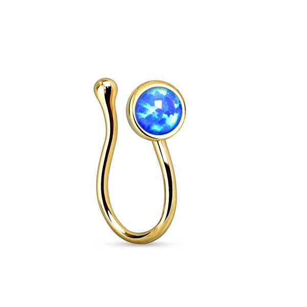 Damen Nasenclip Nasenpiercing Fake-Piercing Clip Gold mit Synthetik Opal