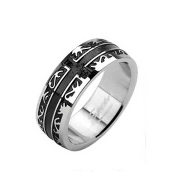 Edelstahl Unisex Ring silber 6 oder 8mm breit Tribal Kreuz Line