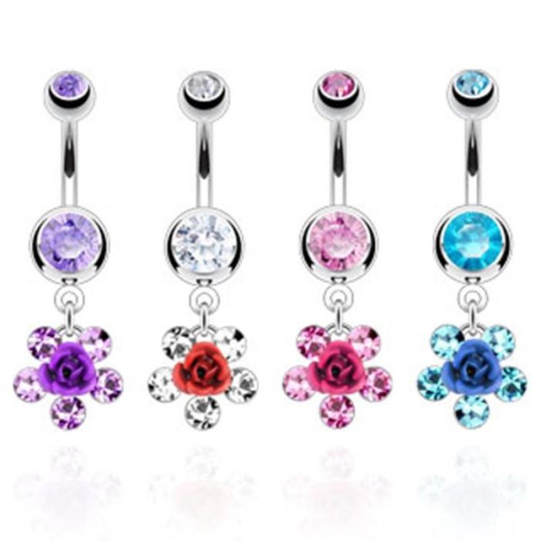 Bauchnabelpiercing "Metall Flower" Zirkonia 4 Farben NEU PIERCINGS von COOLBODY