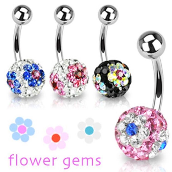 Bauchnabel Piercing Ferido Kristalle 4 Farben "Flower"