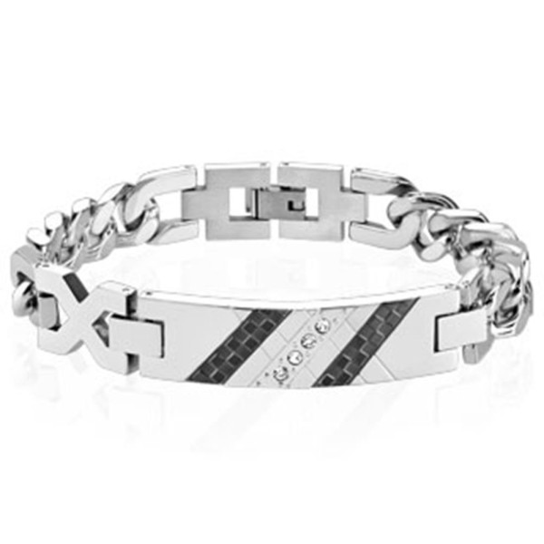 Armband silber schwarz Edelstahl Checkered Zirkonia Platte Länge mm: 200 o 210