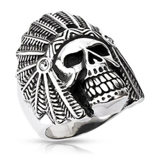 Herren Damen Ring Fingerring "Apache Totenkopf" Edelstahl Silber-Schwarz