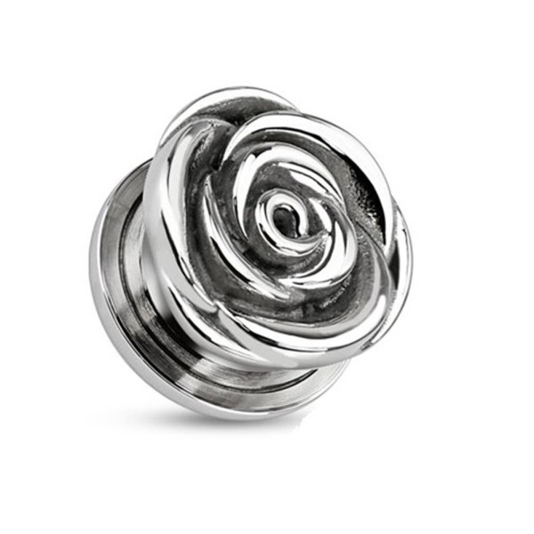 Coolbodyart Tunnel Schraubverschluss Rose silber Chirurgenstahl 8mm - 20mm