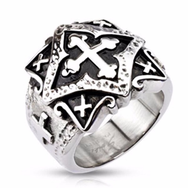 Herren Damen Ring Ornament Kreuz Edelstahl - Restposten!!!