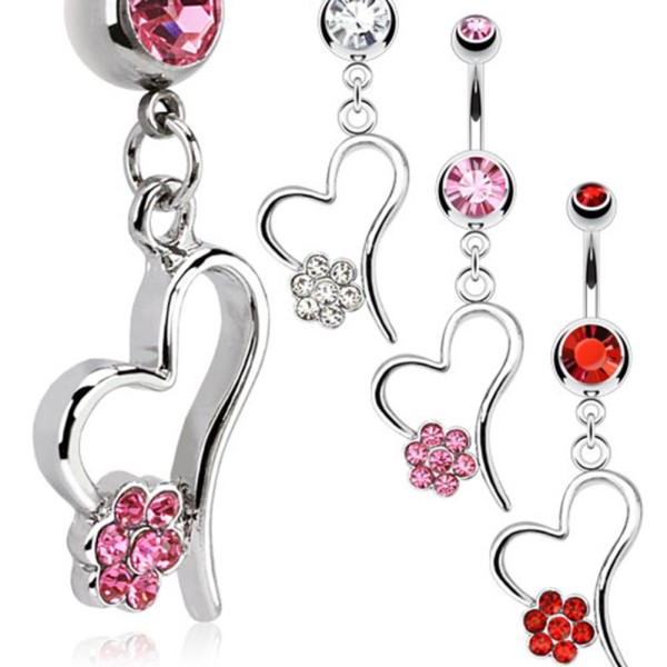 Bauchnabelpiercing "Heart Flower" 3 Farben Multi Color