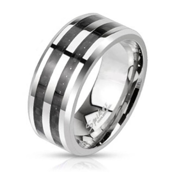 Herren Damen Ring silber "Double Black Carbon" Edelstahl