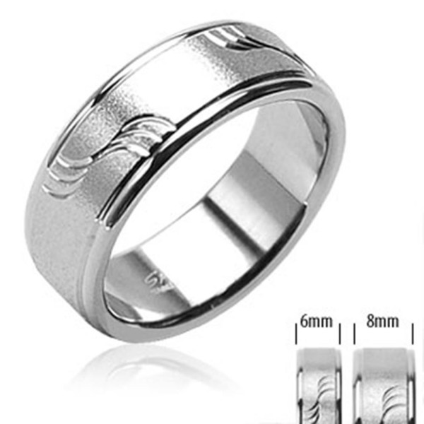 Edelstahl Herren Damen Ring Dia Cut Wellen Motiv