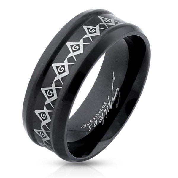 Coolbodyart Unisex Ring schwarz 8mm breit Edelstahl Lasergravur Masonic