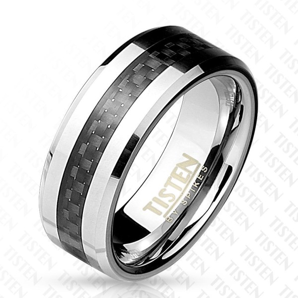 Titan Wolfram Ring silber 8mm breit Carbonfiber schwarz 60 (19) - 66 (21)