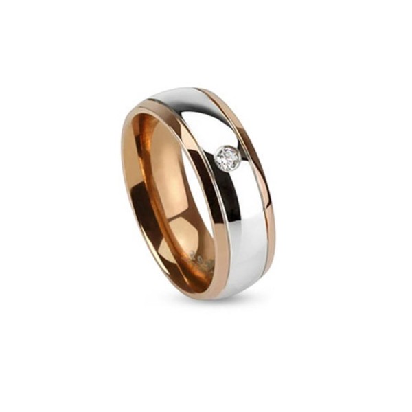 AF Edelstahl Ring roségold 6mm breit silber Streifen Steine 47 (15) - 57 (18)