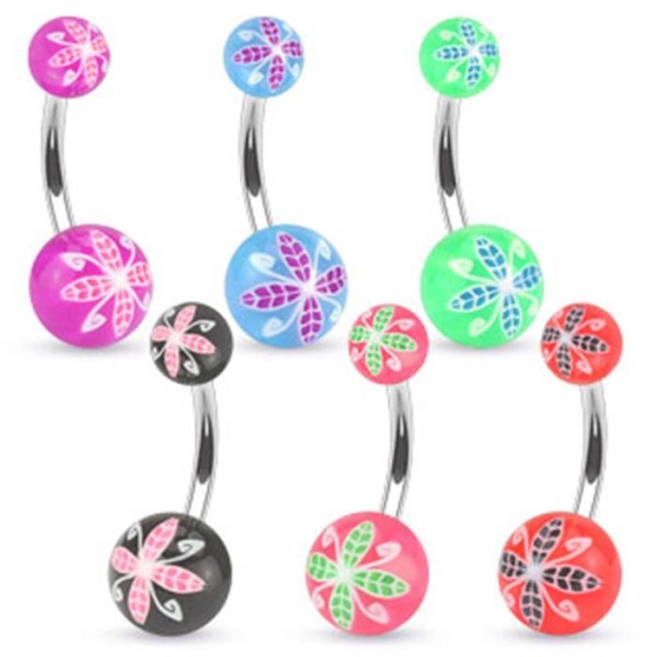 Bauchnabelpiercing "UV Flora" 6 Farben oder Set NEU NEW - PIERCINGS von COOLBODY